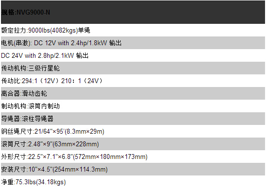 NVG9000-N電動(dòng)絞盤常見規(guī)格參數(shù)